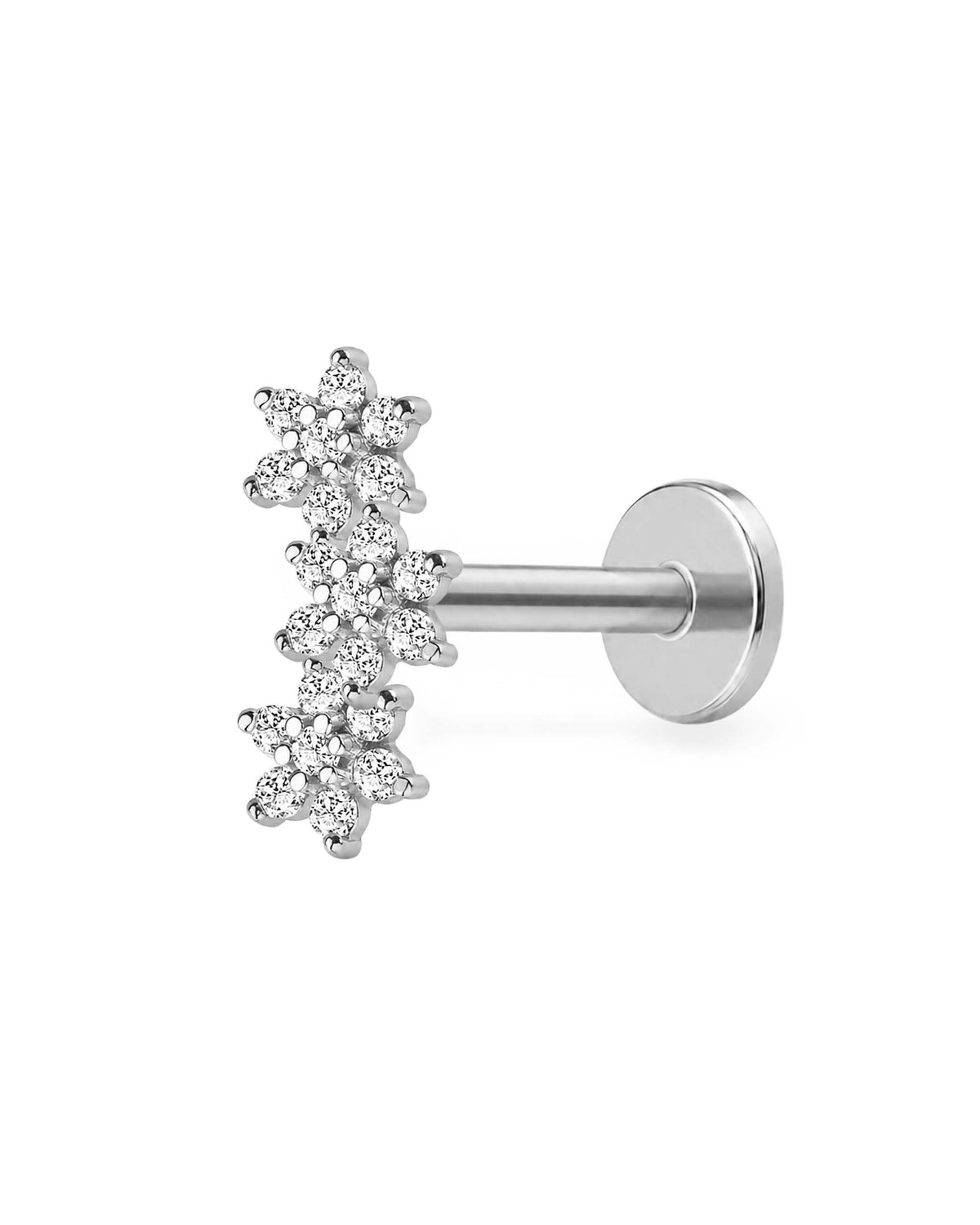 gardenia-triple-flower-flat-back-earring-stud-cartilage-ear-piercing-jewelry-silver