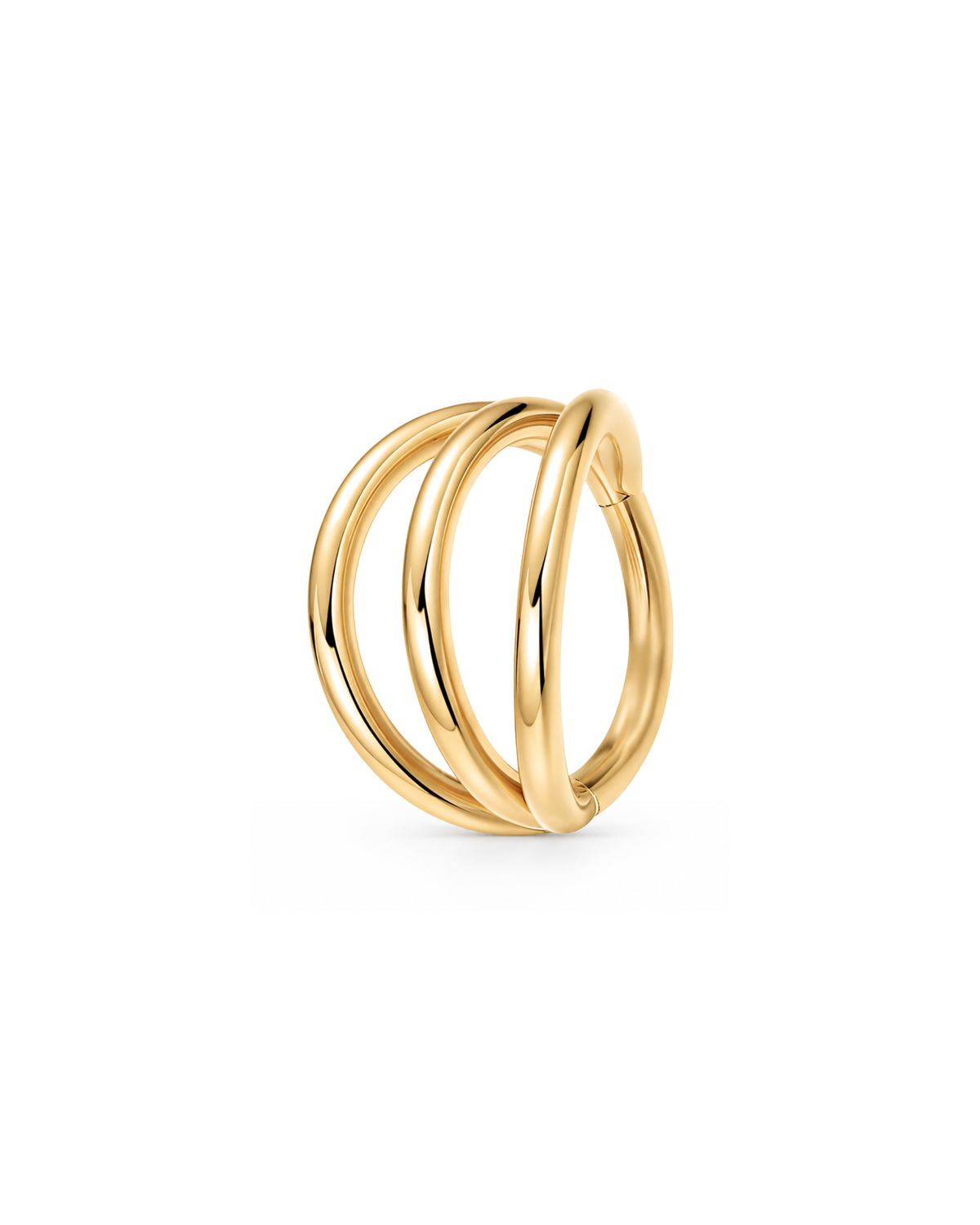 A polished gold triple-hoop clicker ring cartilage ear piercings jewelry with a sleek, modern design, displayed on a clean white background.