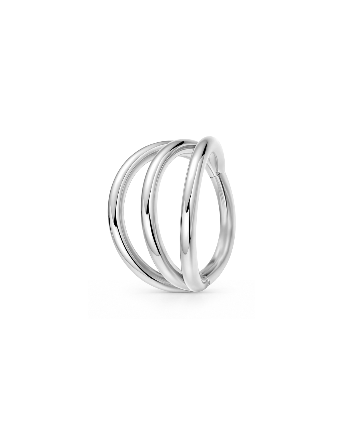 A polished silver triple-hoop clicker ring cartilage ear piercings jewelry with a sleek, modern design, displayed on a clean white background.