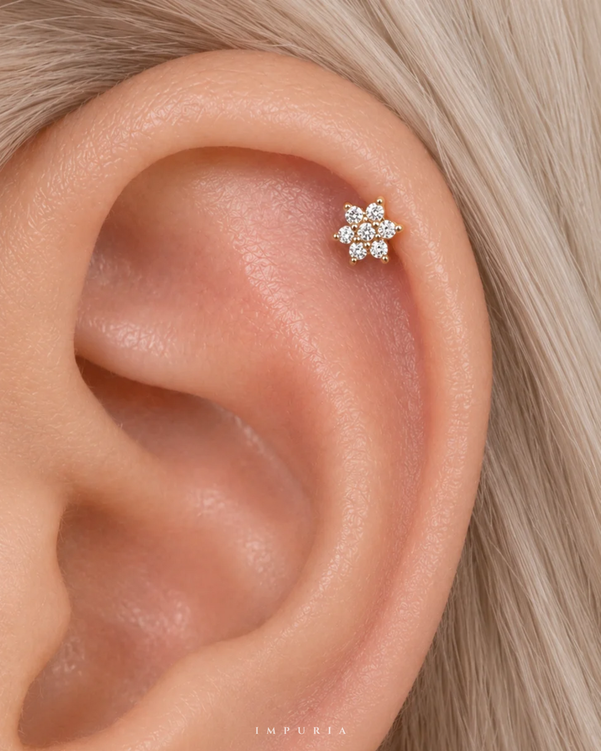 miki flower flat back earring stud helix piercing jewelry