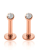 minimalist bezel crystal ear piercing jewelry set in rose gold