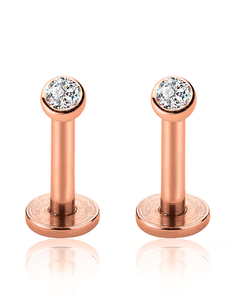 minimalist bezel crystal ear piercing jewelry set in rose gold