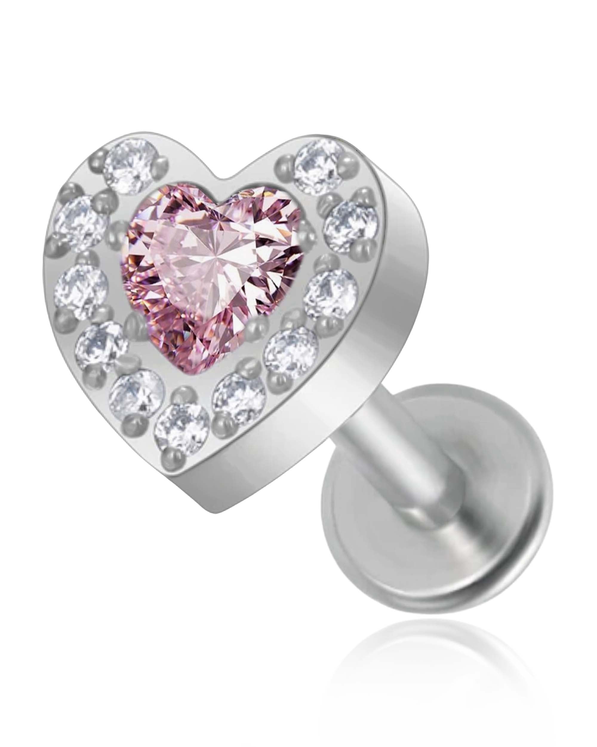 Pink Halo Heart Flat Back Stud Earring for Cartilage Piercing Jewelry by Impuria