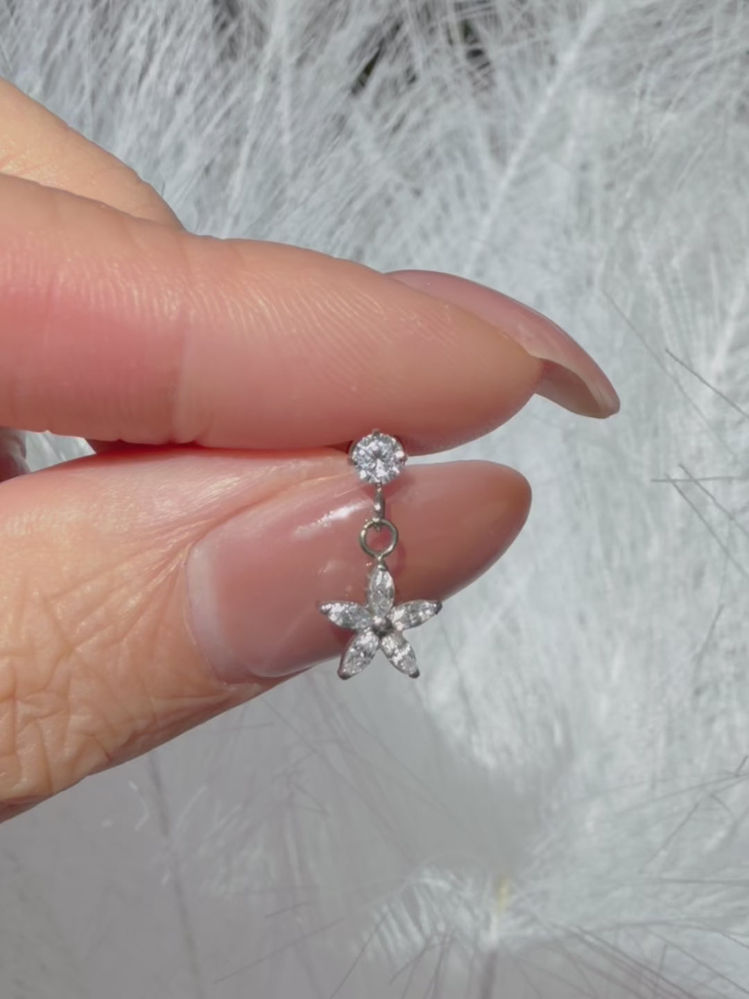 Blossom Flower Dangle Flat Back Stud Earring in Silver – Sparkling Crystal Flower Helix Jewelry Surgical Stainless Steel 16G