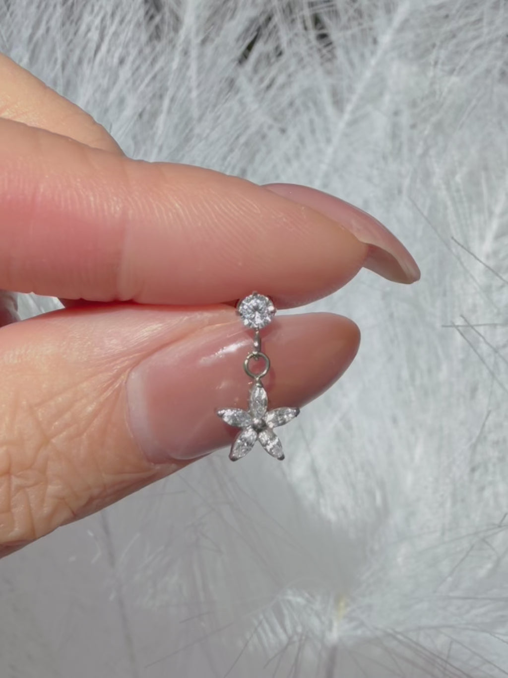 Blossom Flower Dangle Flat Back Stud Earring in Silver – Sparkling Crystal Flower Helix Jewelry Surgical Stainless Steel 16G
