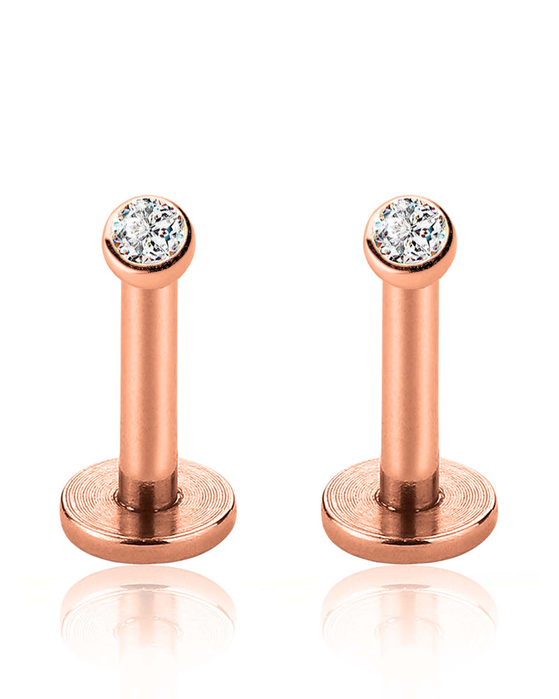 toki bezel ear piercing jewelry set for cartilage and helix in rose gold