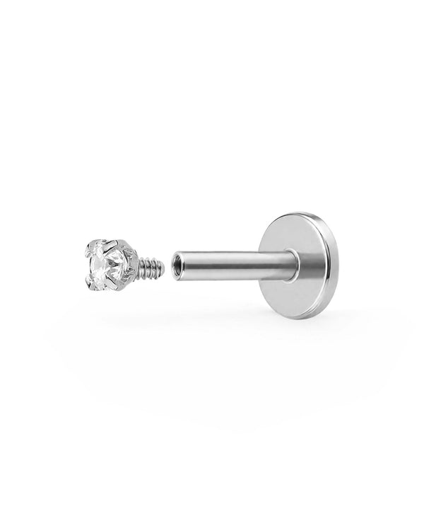 sparkle flat back earring stud for cartilage piercing jewelry in silver opened internally threaded