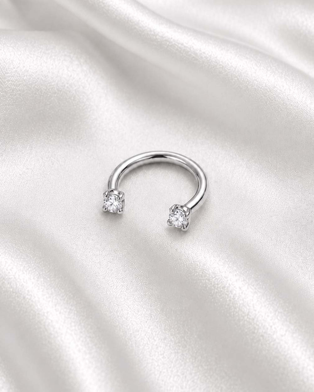 Sparkle Horseshoe Barbell in silver with crystal prong ends for cartilage ear piercings
