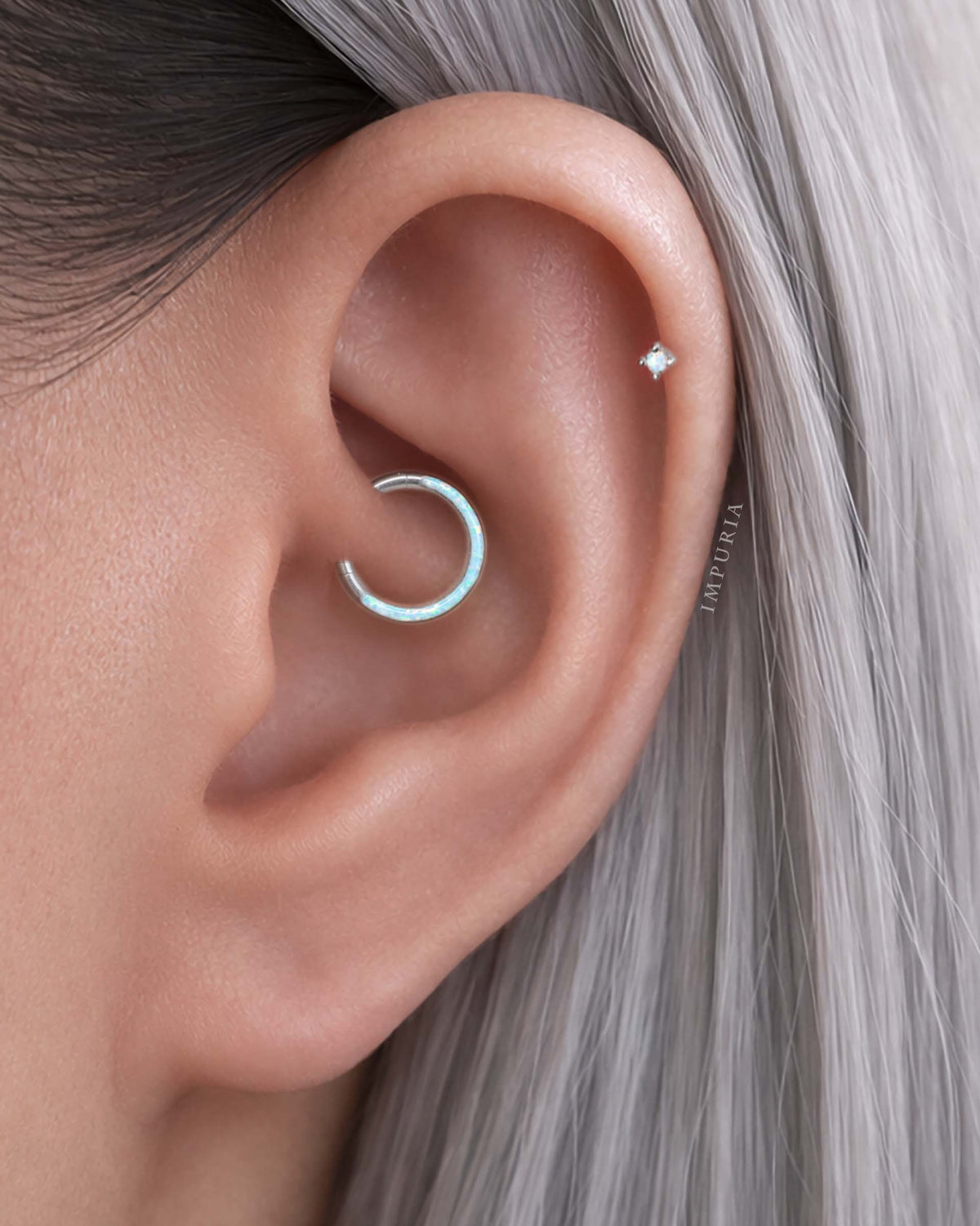 opal daith clicker ring hoop 16G in titanium from impuria jewelry