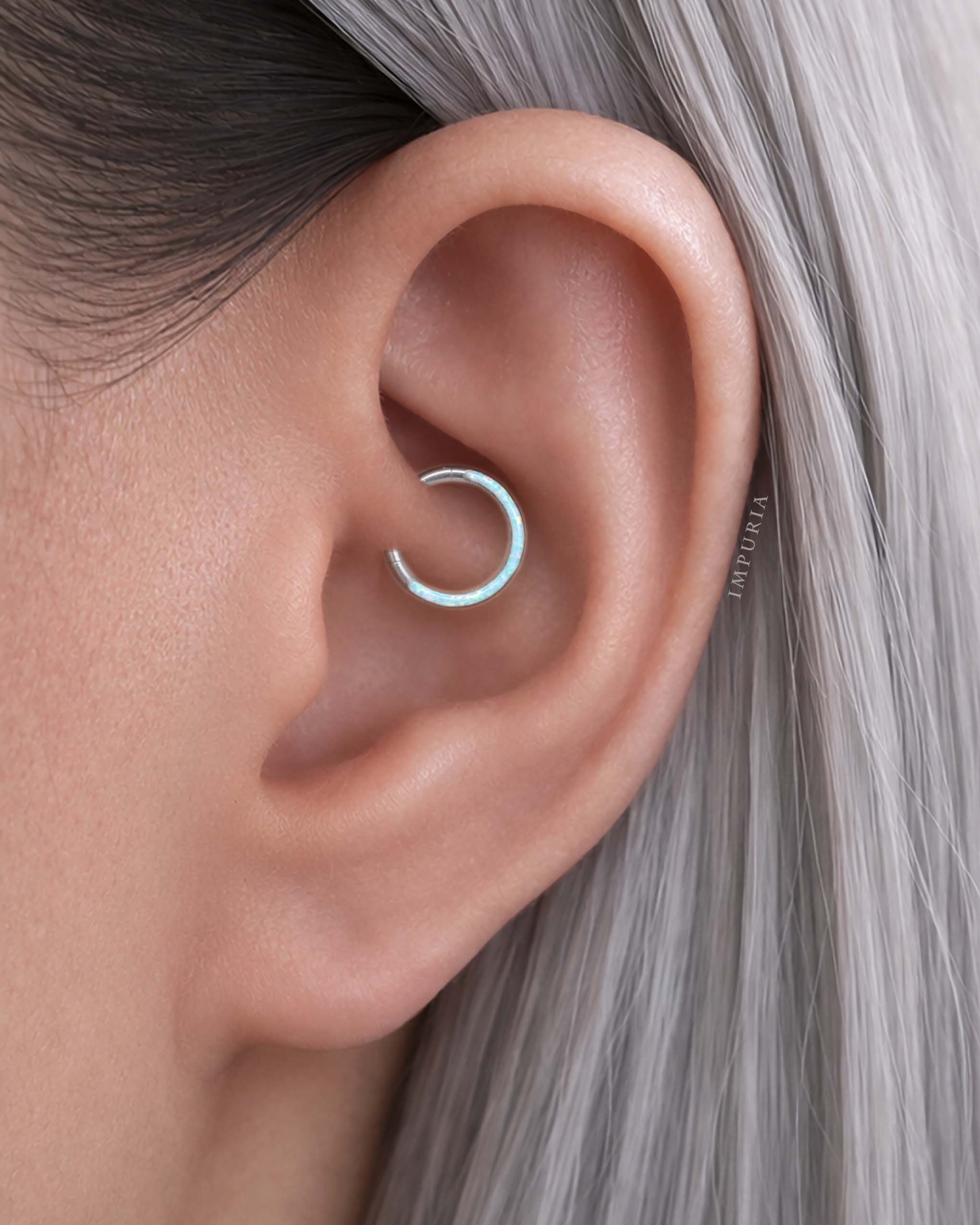 opal daith clicker ring hoop 16G in titanium from impuria jewelry