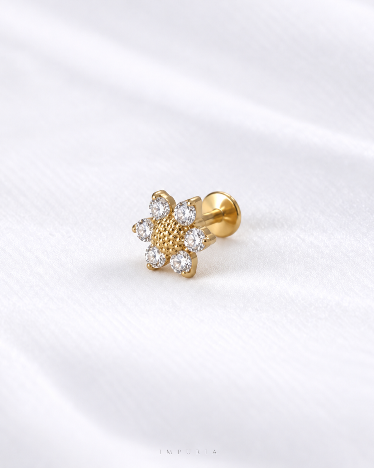 sunflower flat back stud earring cartilage piercing jewelry on table
