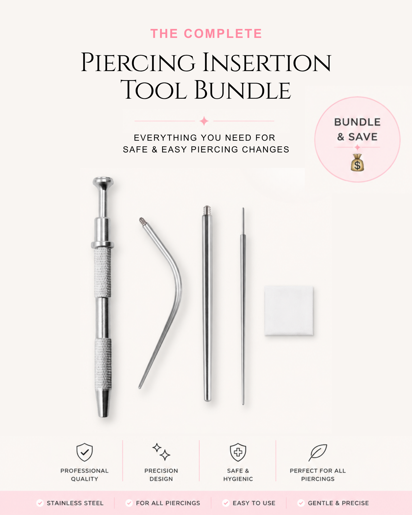 File Piercing Tool Piercing Insertion Tool Kit for Flat Back Studs by Impuria Ear Piercing ...