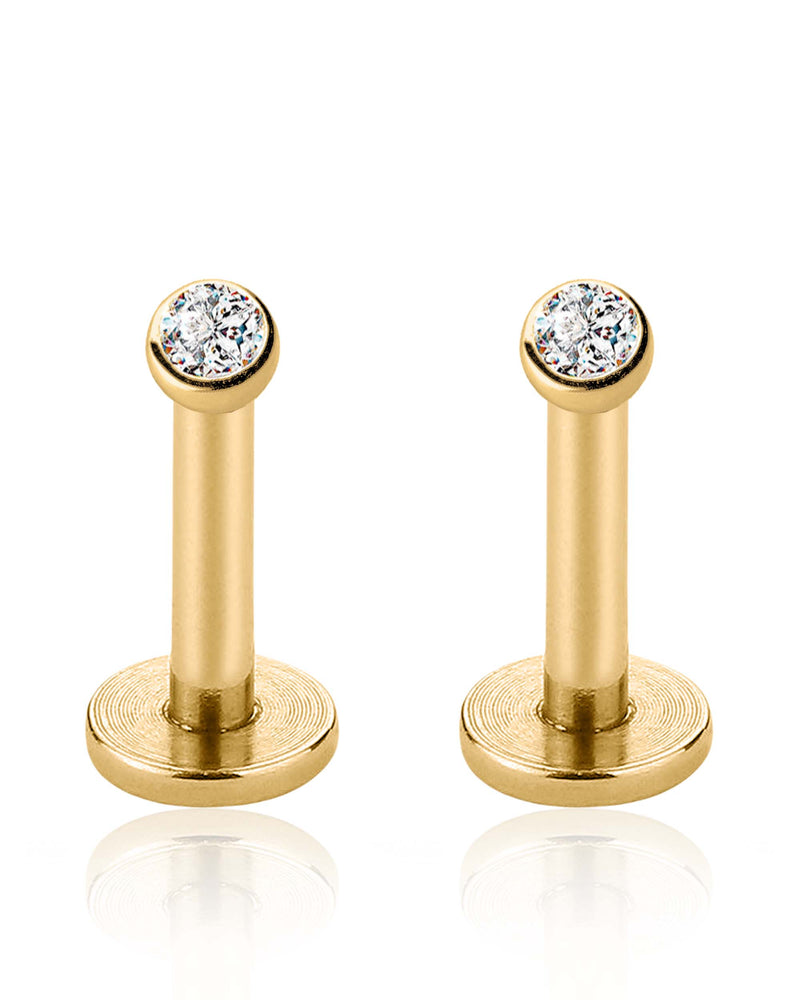 gold bezel stud earring set for helix and lobe piercings