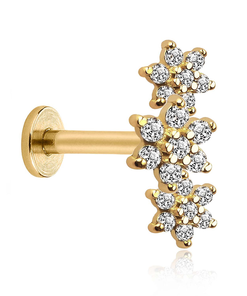 triple flower cartilage earring stud helix ear piercing jewelry in gold - www.impuria.com