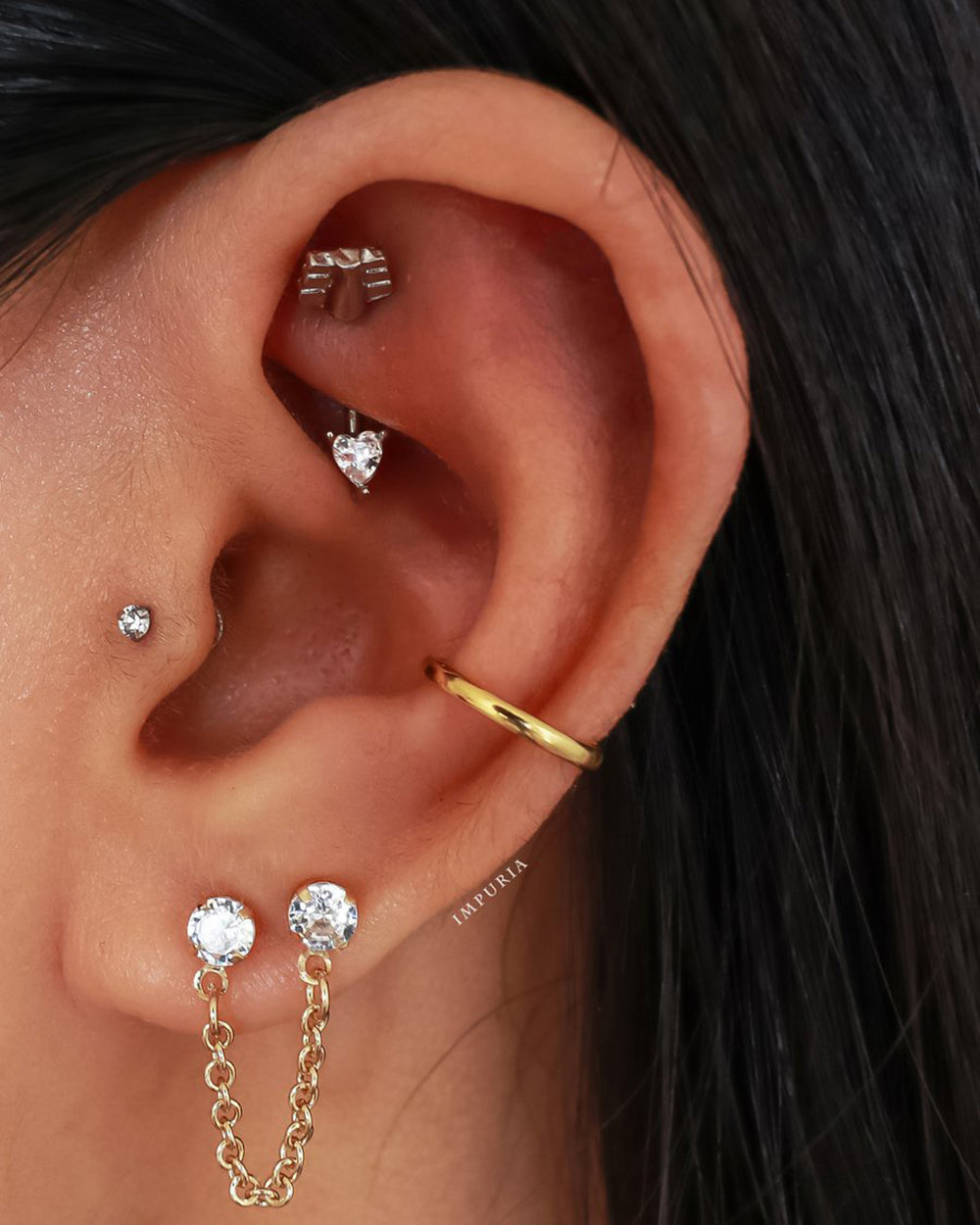 Flat Back Tragus Crystal Earring Studs Simple Ear Piercing Ideas for Women - www.Impuria.com