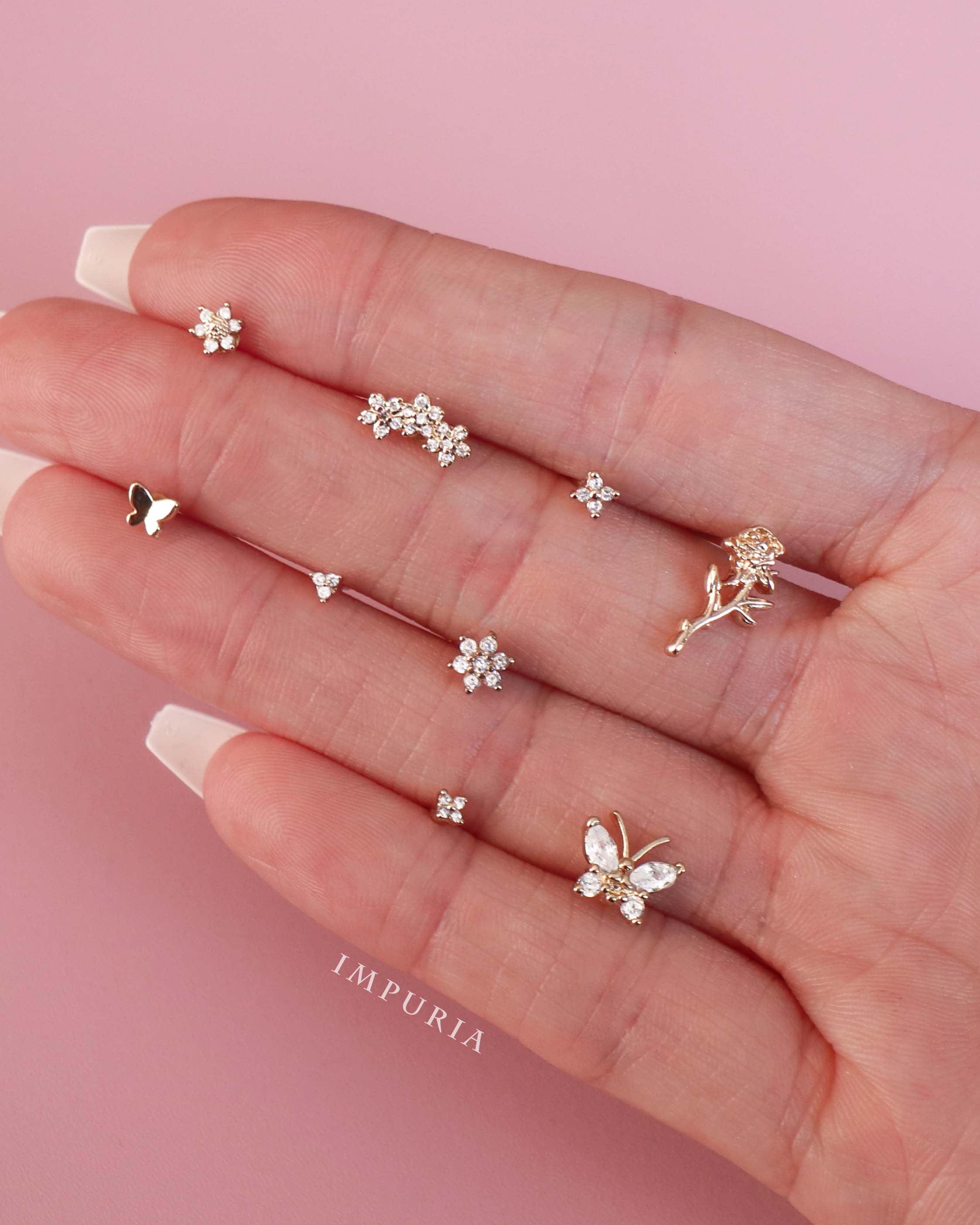 Pretty Butterfly Floral Flower Cartilage Helix Earring Stud 16G - www.Impuria.com #earpiercings