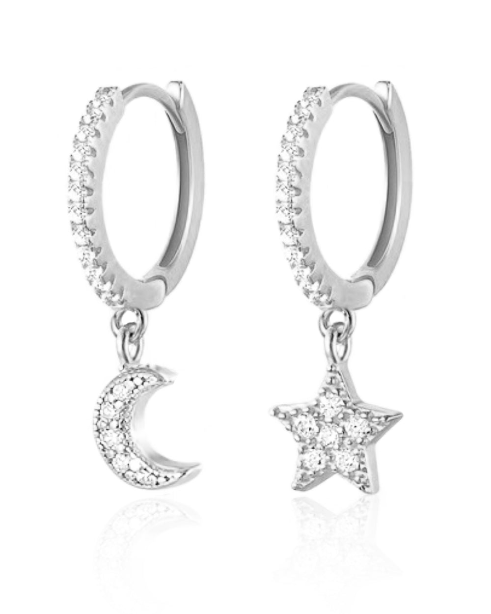 Star Moon Celestial Pave Huggie Hoop Earrings - www.Impuria.com 