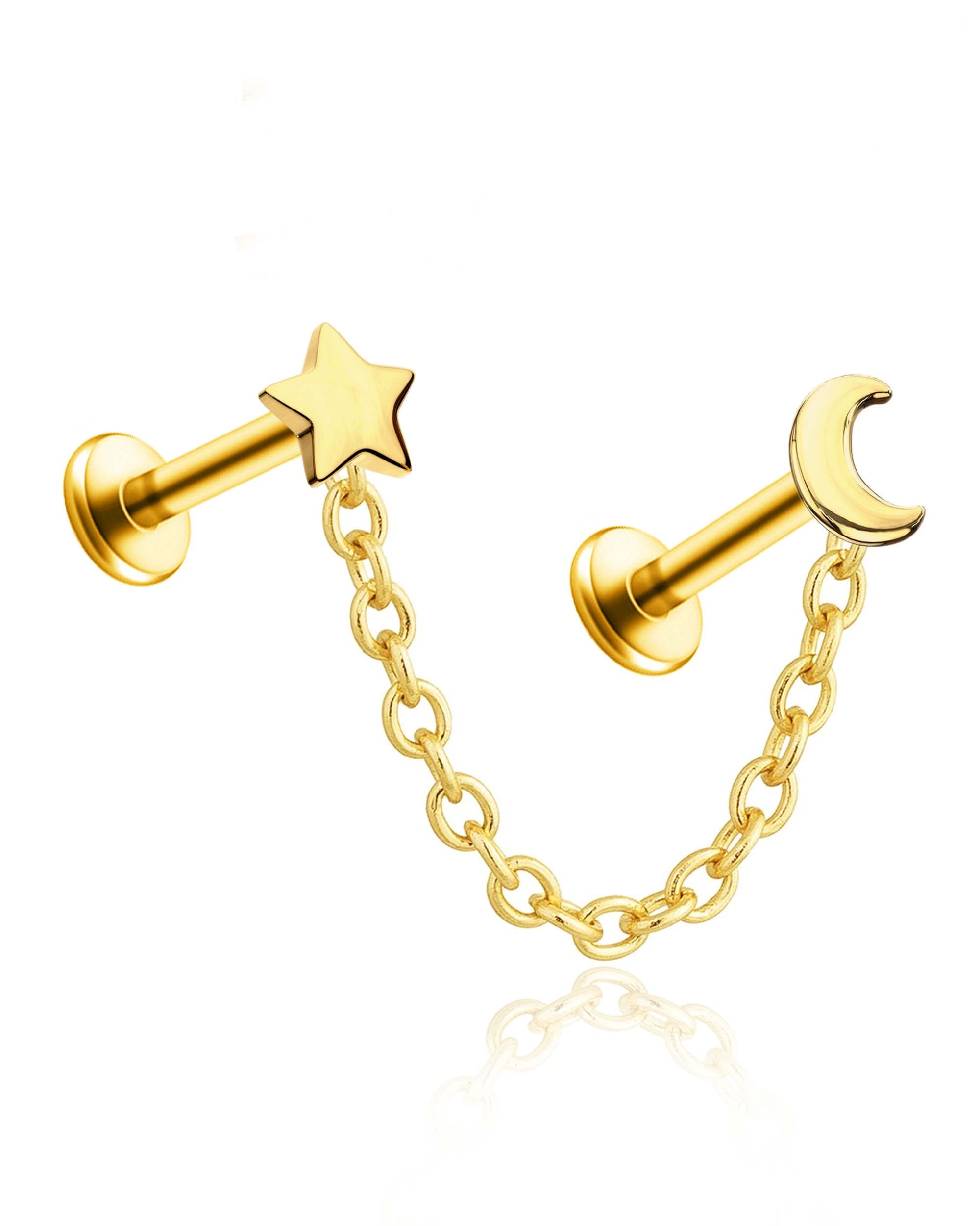 Celestial Double Ear Piercing Star Moon Earring Stud Jewelry 16G