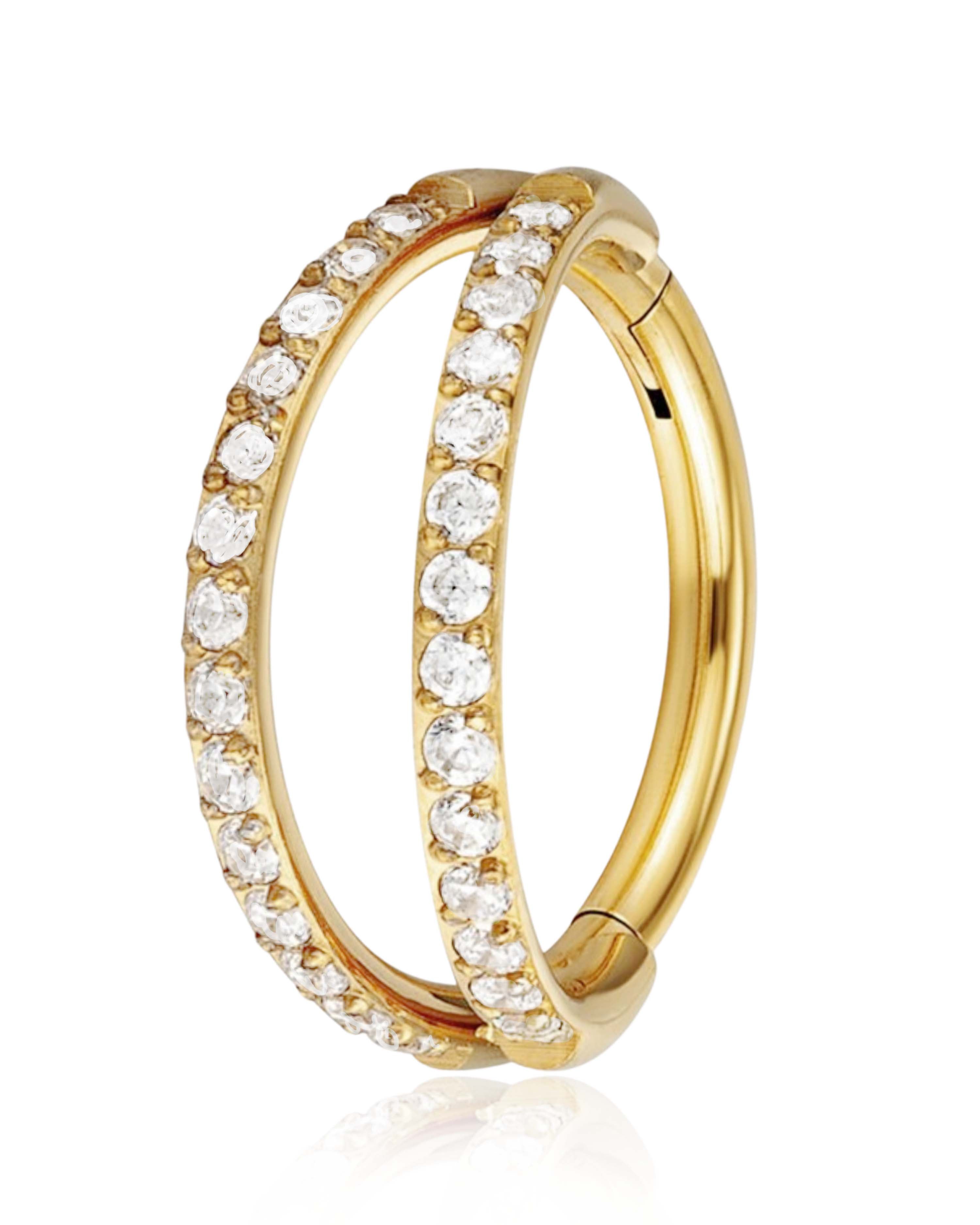 Double Crystal Pave Cartilage Earring Ring Hoop Earring Gold Titanium - www.Impuria.com #earpiercings 