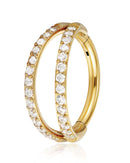 Double Crystal Pave Cartilage Earring Ring Hoop Earring Gold Titanium - www.Impuria.com