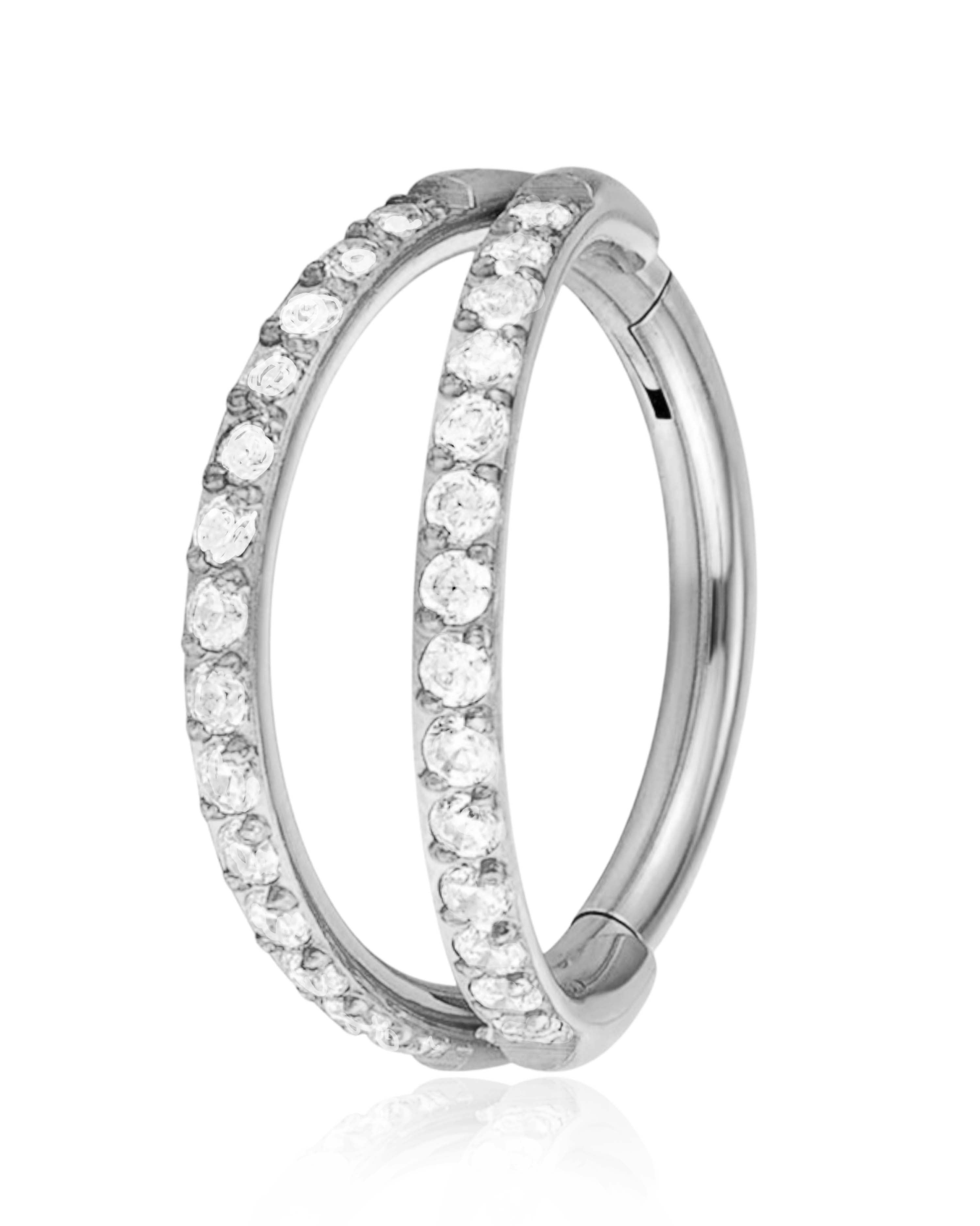 Double Crystal Pave Cartilage Earring Ring Hoop Earring Silver Titanium  - www.Impuria.com #earpiercings 