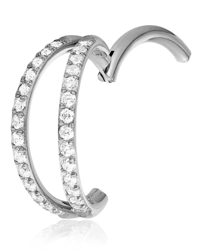 Equinix Double Crystal Criss Cross Pave Eternity Hinged Segment Hoop Ring Clicker