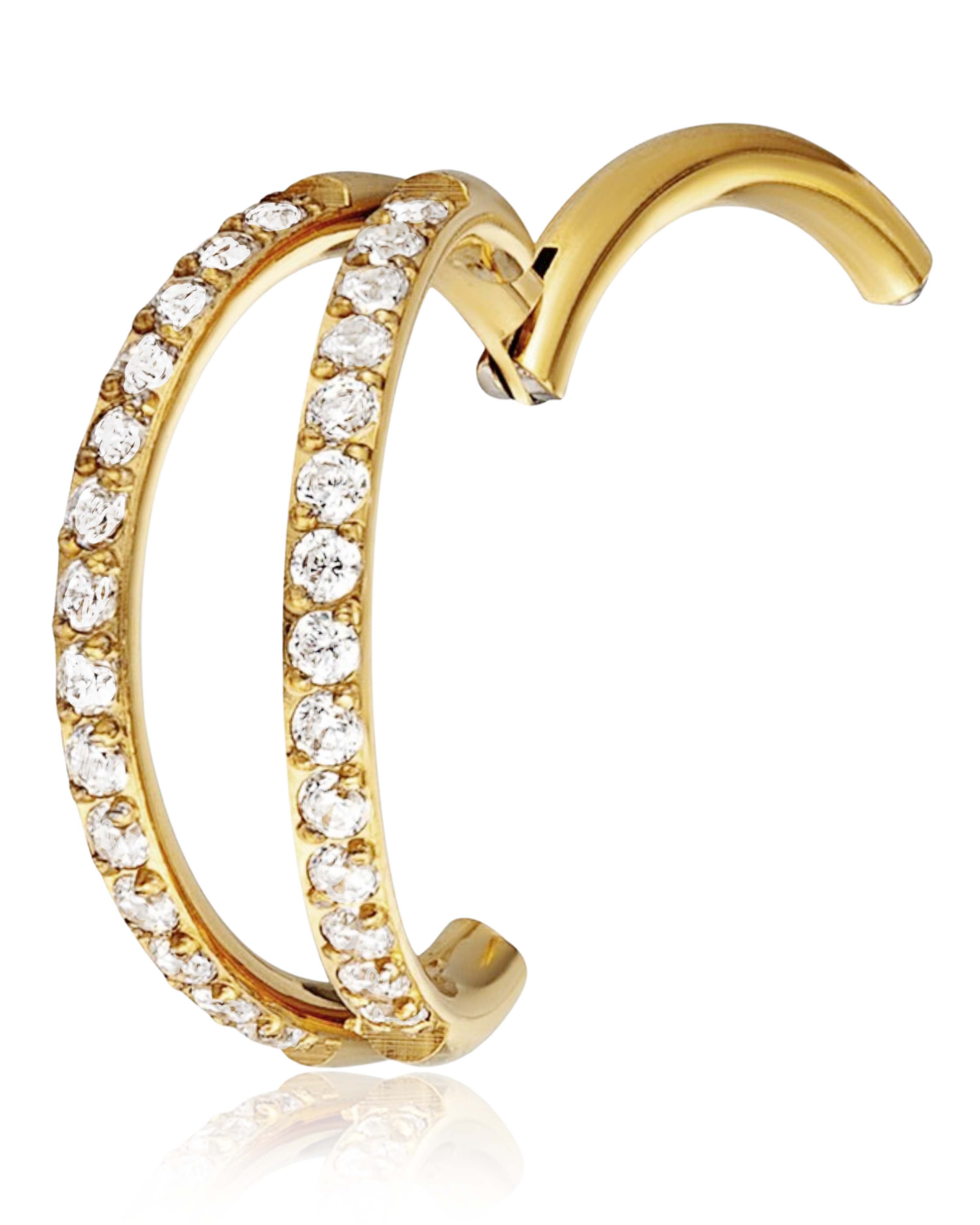Double Crystal Pave Cartilage Earring Ring Hoop Earring Gold Titanium - www.Impuria.com #earpiercings