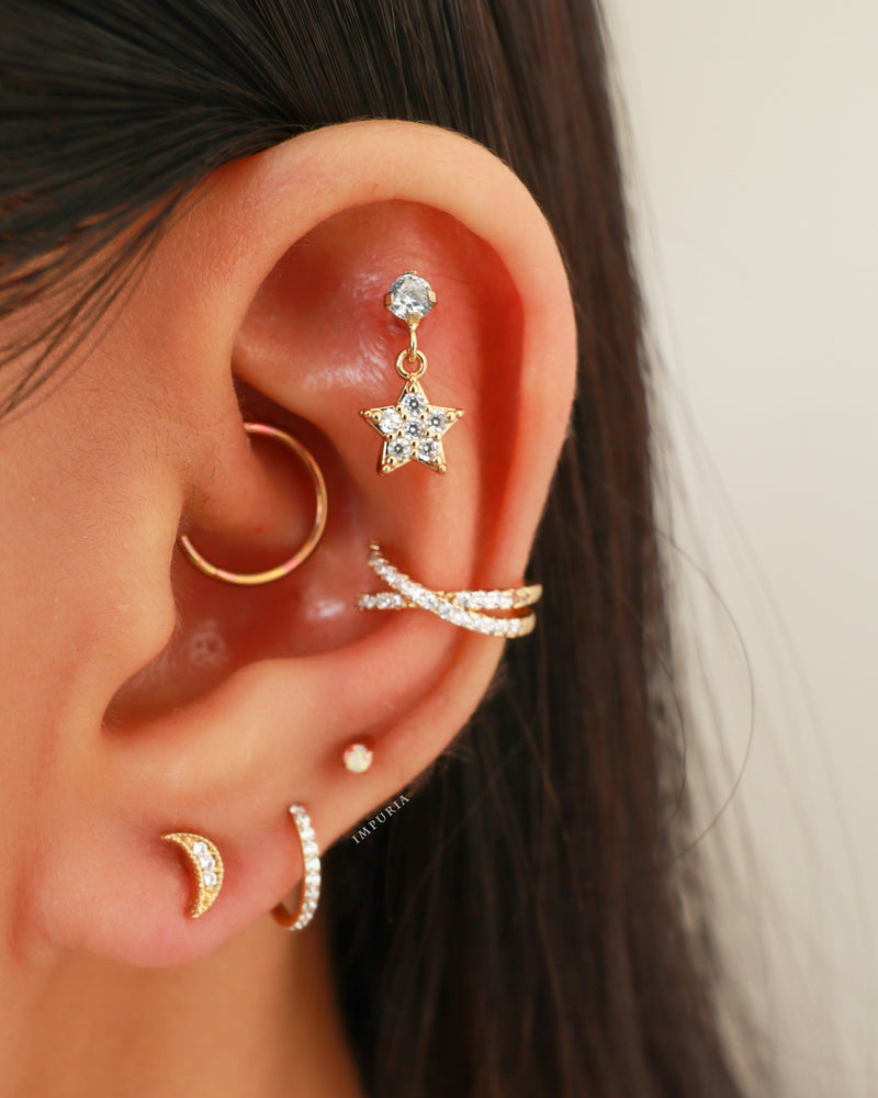 Unique Crystal Star Cartilage Helix Ear Piercing Jewelry Ideas Earring Stud in Gold or Silver -  lindas ideas para perforar la oreja - www.Impuria.com
