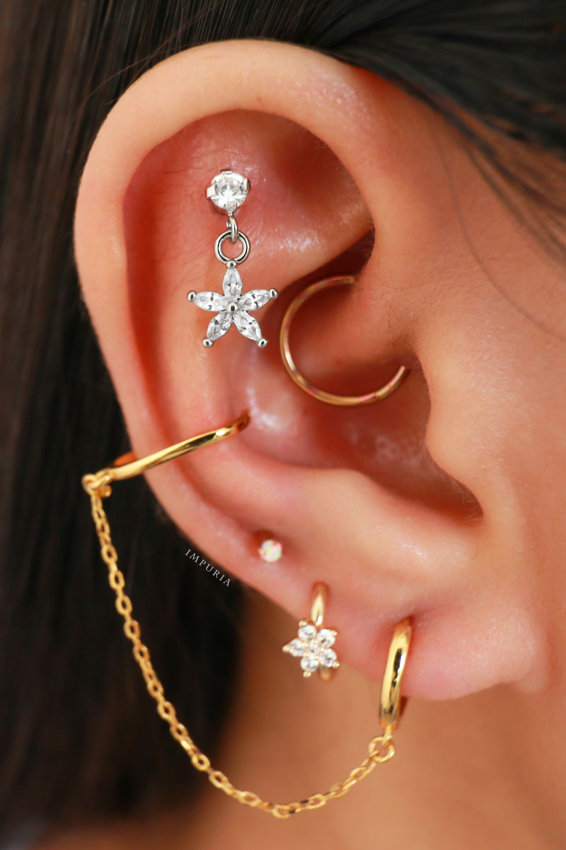 Crystal Flower Hoop Earring - Multiple Ear Piercing Jewelry Ideas for Women - www.Impuria.com