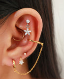 Cute Crystal Flower Dangle Flat Cartilage Helix Earring Stud Ear Piercing Jewelry Ideas - www.Impuria.com