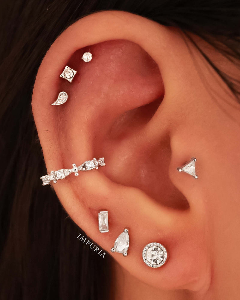 Guerline Triangle Crystal Prong Ear Piercing Earring Stud Set