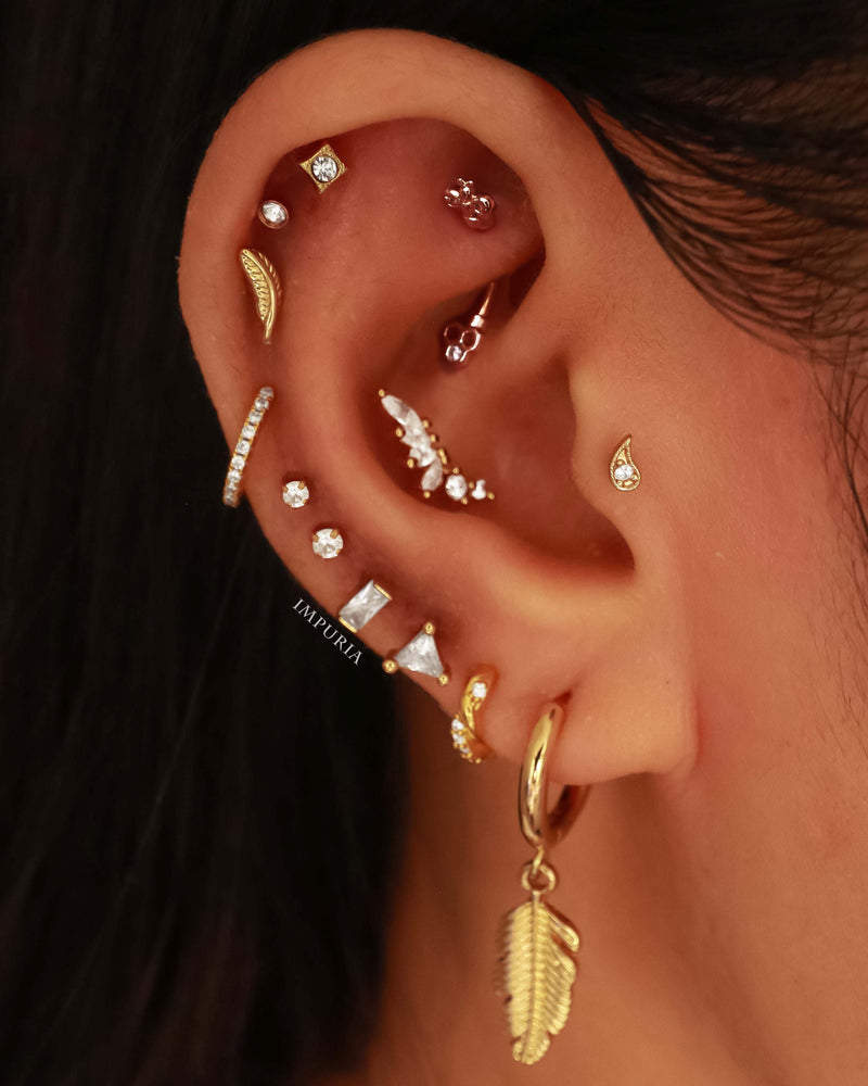 Carree Square Crystal Ear Piercing Earring Stud Set
