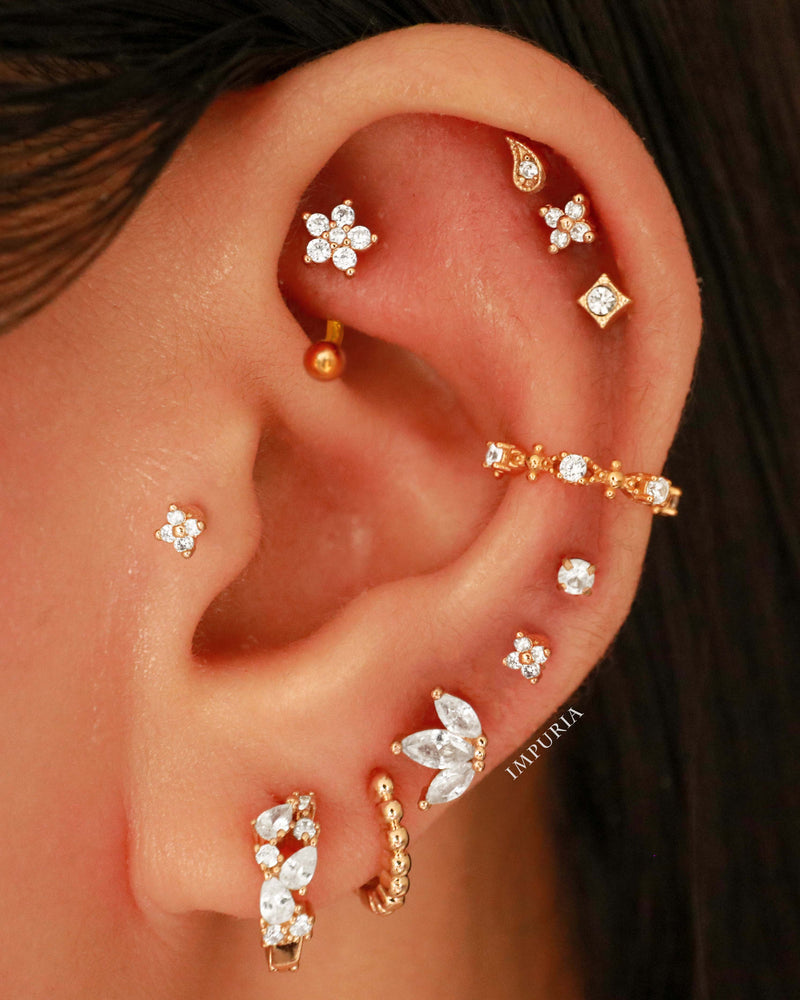 Gold Ear Piercing Ideas - Crystal Cluster Huggie Hoop Earrings Fashion Jewelry - www.Impuria.com