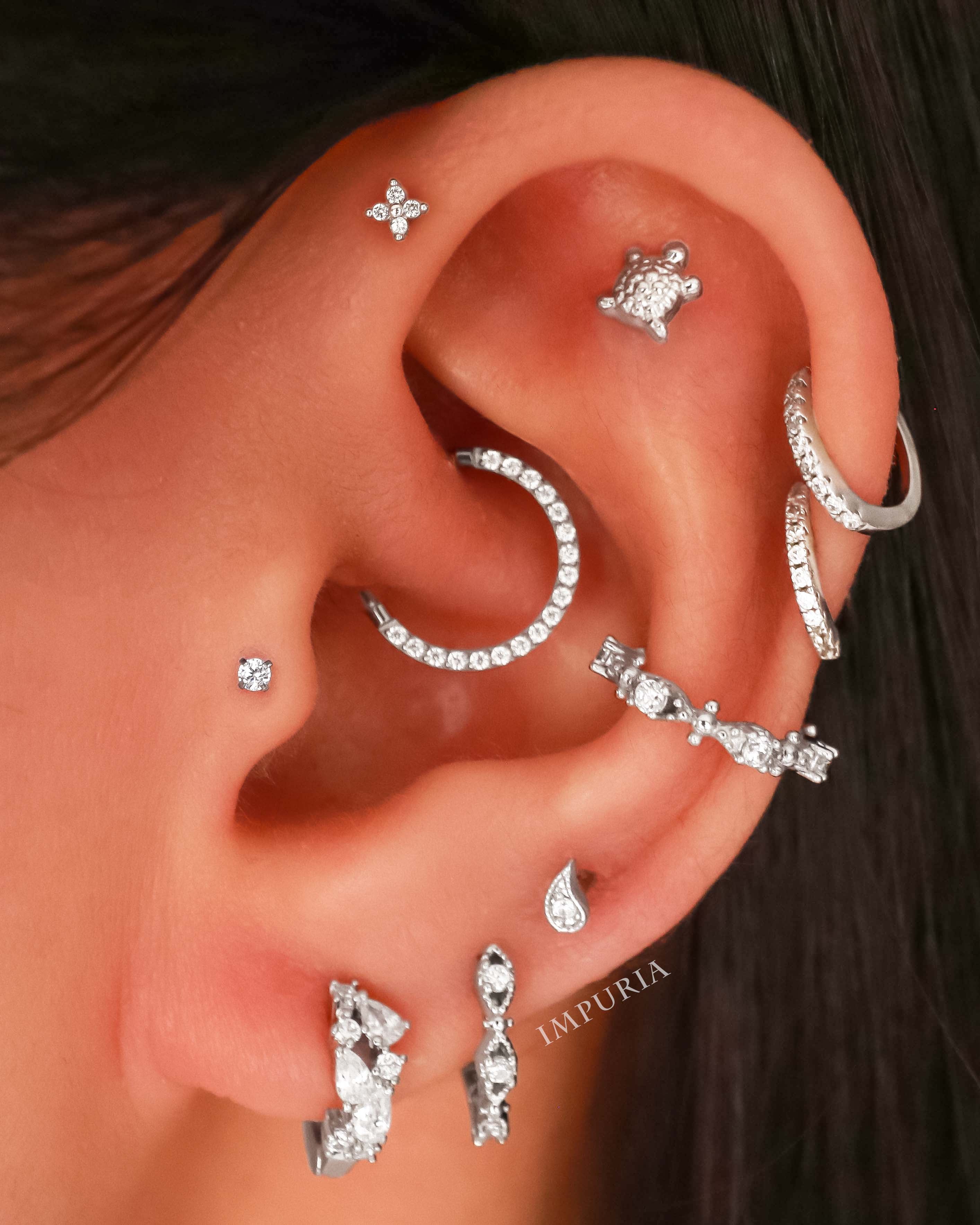Pretty Multiple Ear Piercing Curation Ideas for Women 14K Solid Flat Back Tragus Earring Stud - www.Impuria.com #earpiercings