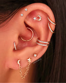 Celestial Themed Ear Piercing Ideas in Gold for Women -  ideias fofas de piercing na orelha - www.Impuria.com