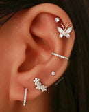 Simple Butterfly Multiple Ear Piercing Ideas - 14KT Gold Prong Crystal Stud Earrings - www.Impuria.com 