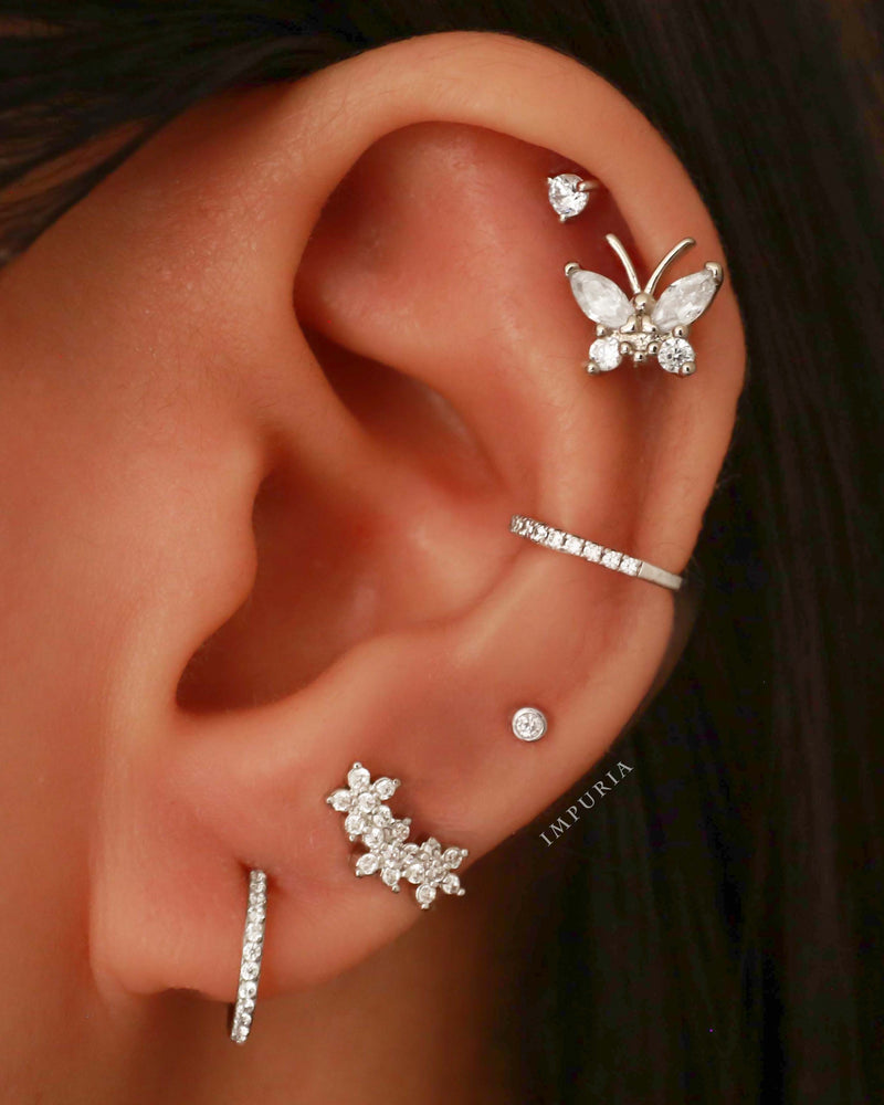 Simple Ear Curation Ideas White Gold Crystal Pave Ear Piercing Hoop Ring - wwww.Impuria.com