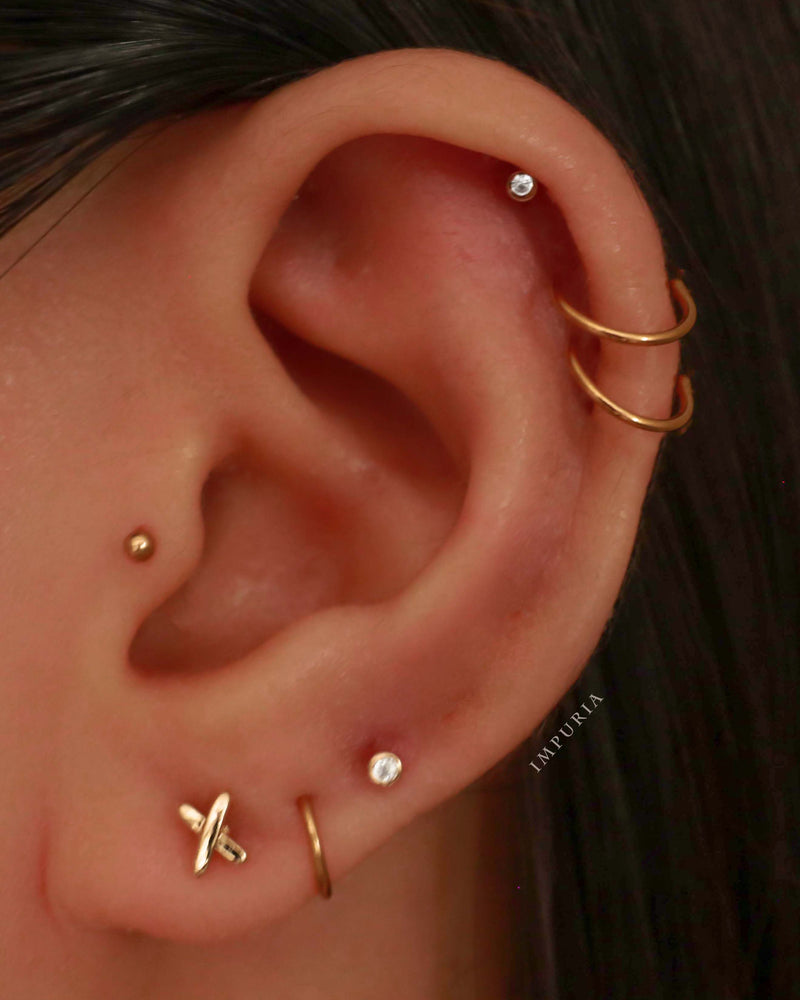 Minimalist Simple Ear Piercing Ideas for Women - Criss Cross X Cartilage Helix Tragus Earring Stud - www.Impuria.com