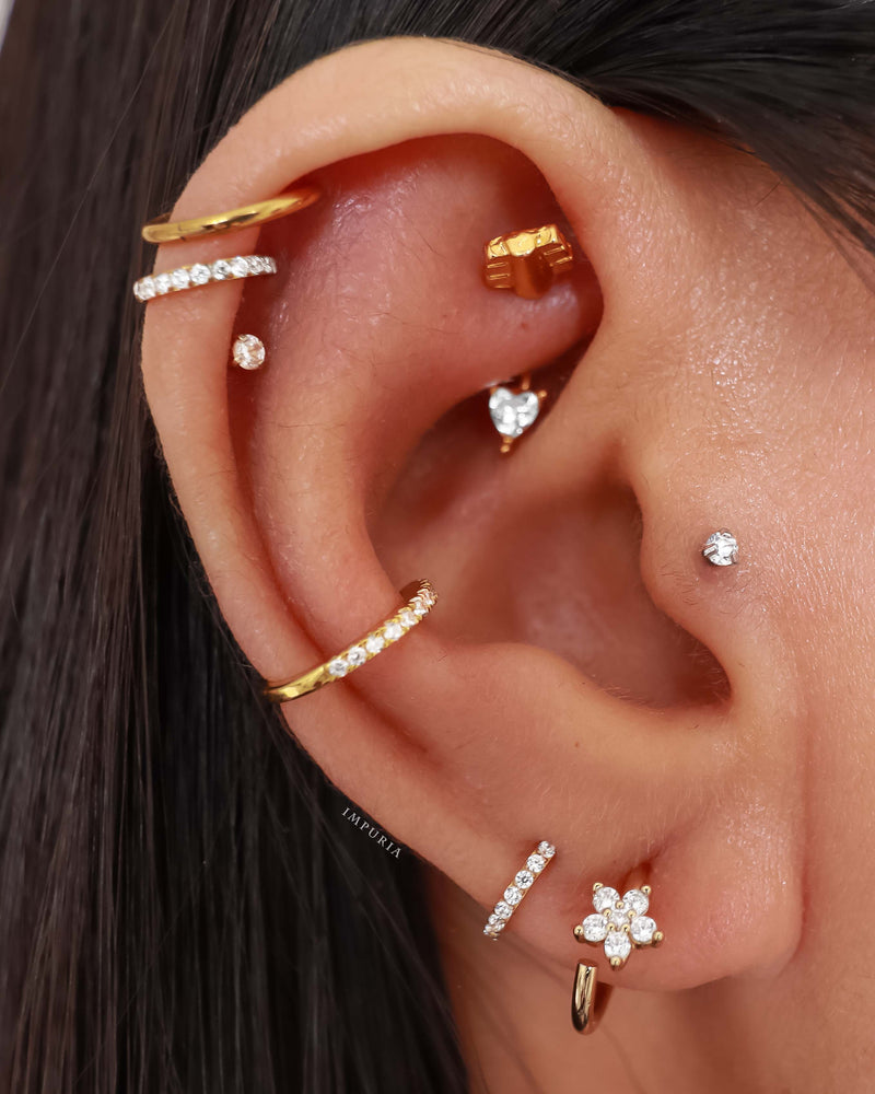 Multiple Gold Ear Piercing Ideas Flower Hoop for Cartilage Helix Lobe Earrings - www.Impuria.com