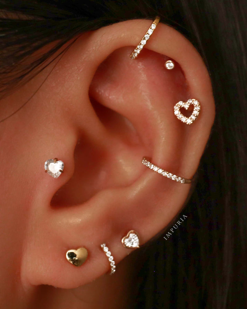 Cute Heart Multiple Ear Piercing Cartilage Helix Earring Studs -  ideias fofas de piercing na orelha - www.Impuria.com