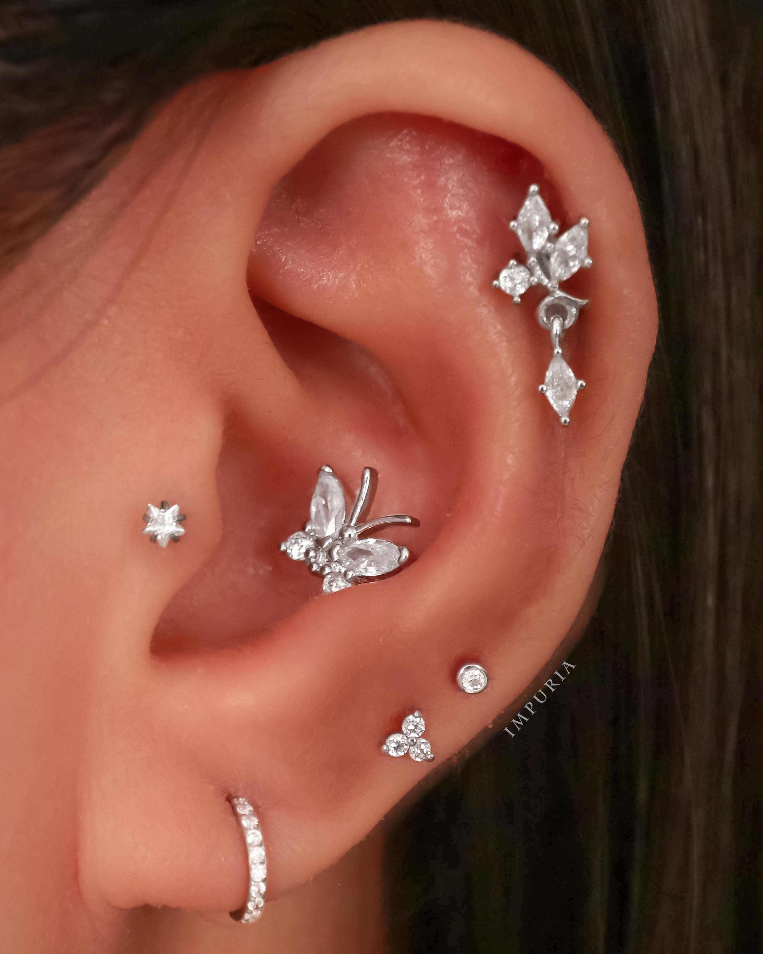 Sparkle Crystal Star Prong Ear Piercing Earring Stud Set