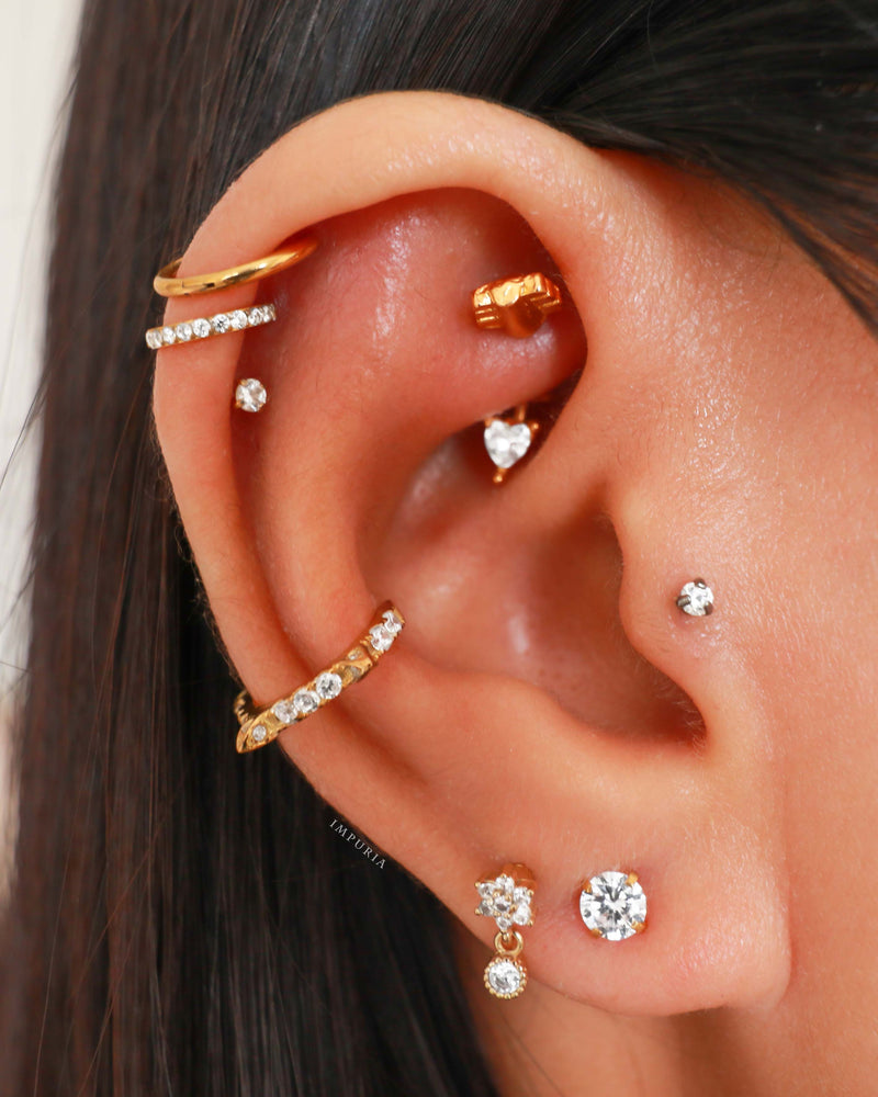Pretty Gold Multiple Ear Piercing Jewelry Ideas - Crystal Flower Earring Stud for Cartilage Helix Tragus Conch - www.Impuria.com