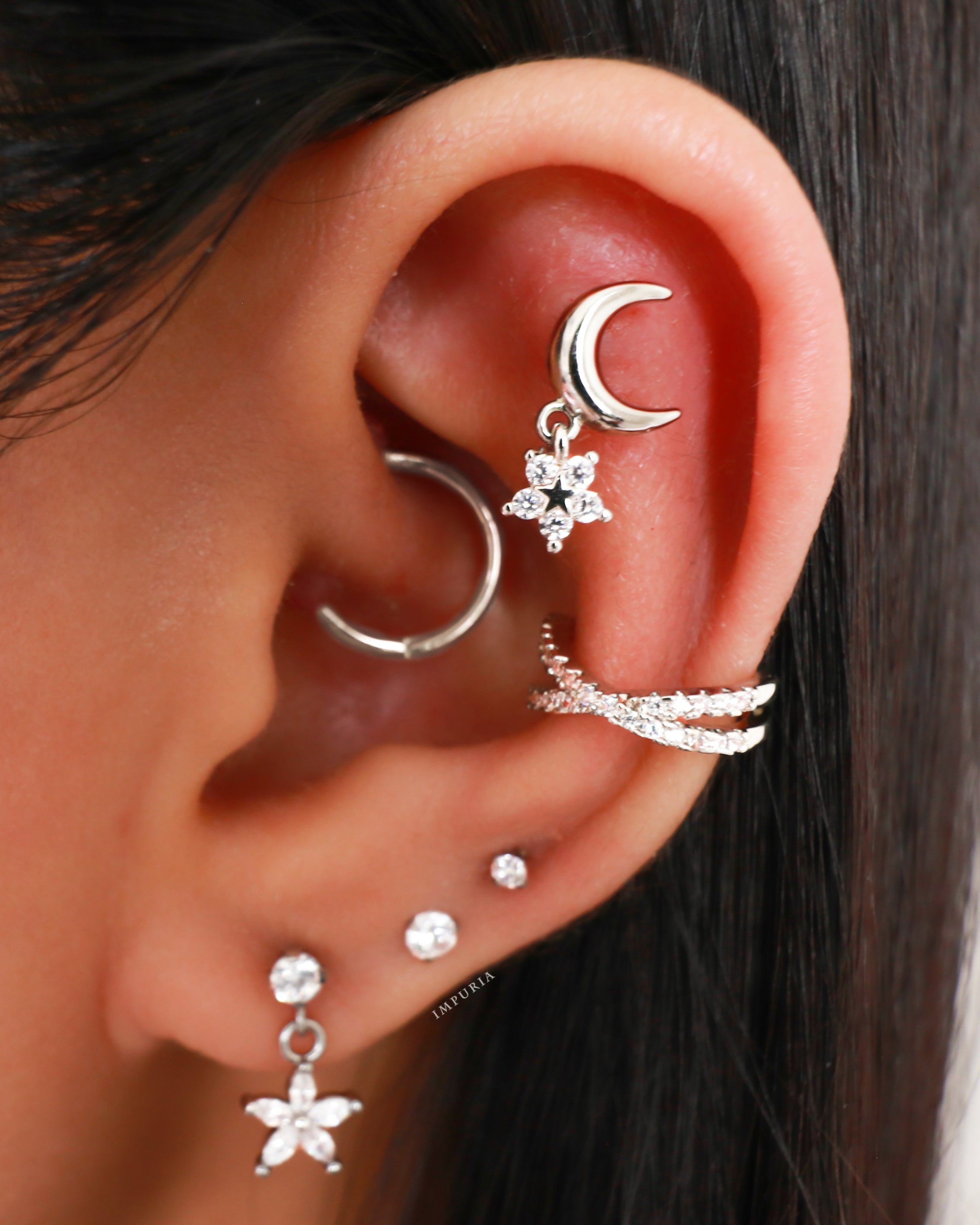 Simple Round Crystal Earring Studs for Cartilage Helix Tragus Conch -Pretty Multiple Ear Piercing Jewelry Ideas for Women - www.Impuria.com