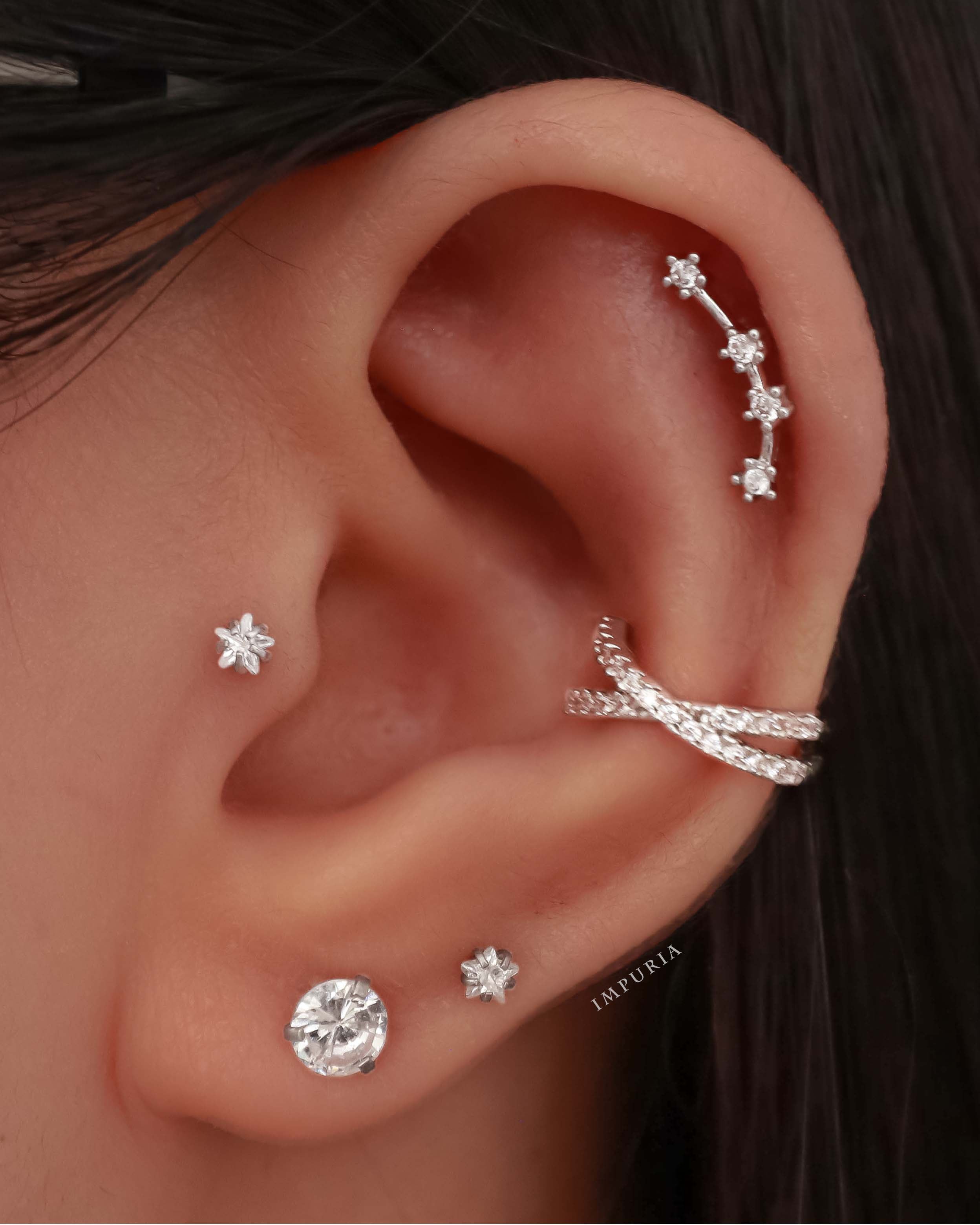 Pretty Star Constellation Multiple Ear Piercing Ideas Earring Stud for Cartilage Helix Tragus - ideias de piercing na orelha - Impuria.com