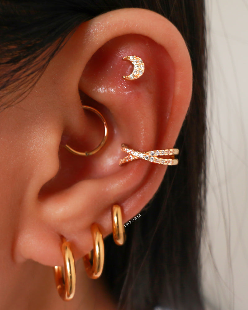 Simple Thick Huggie Hoop Earrings Triple Lobe Ear Piercing Ideas - www.Impuria.com