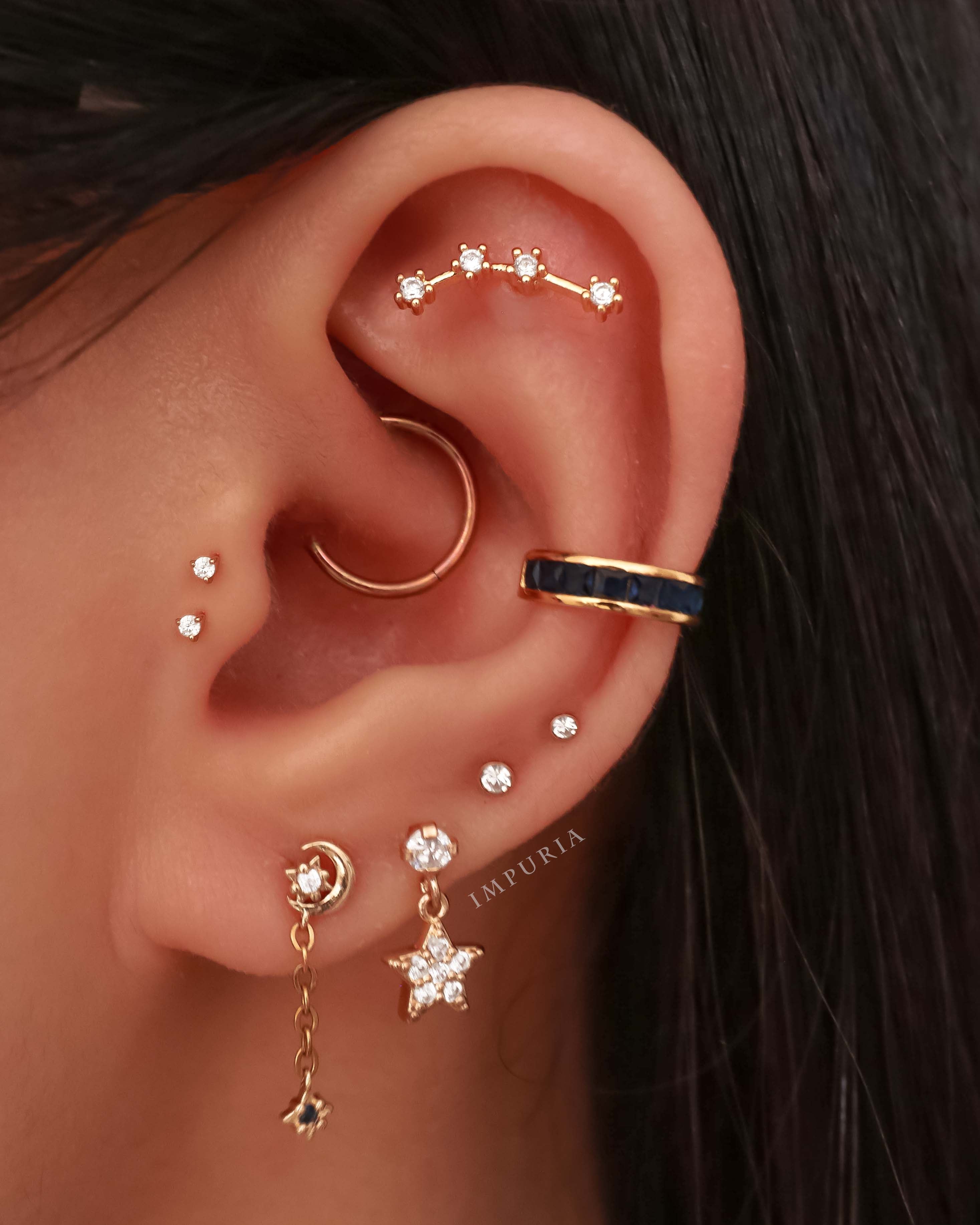 Double Tragus Flat Back Earring Stud 16G Star Celestial Multiple Ear Piercing Curation Ideas for Women - www.Impuria.com #earpiercing