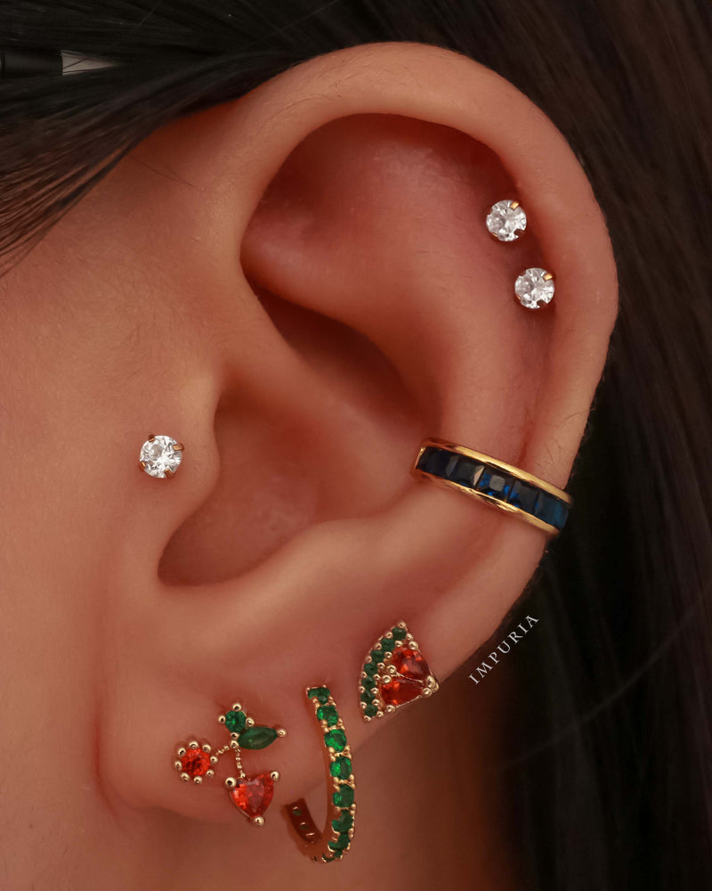 Garnet Watermelon Crystal Ear Piercing Earring Stud Set
