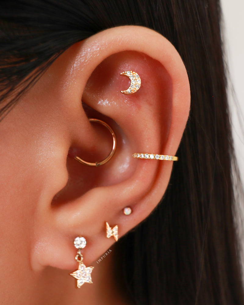 Celestial Multiple Ear Piercing Jewelry Ideas - Moon Cartilage Helix Flat Earring Stud Gold - www.Impuria.com