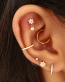 Cute Gold Flower Dangle Cartilage Helix Flat Earring - Pretty Ear Piercing Jewelry Ideas - www.Impuria.com