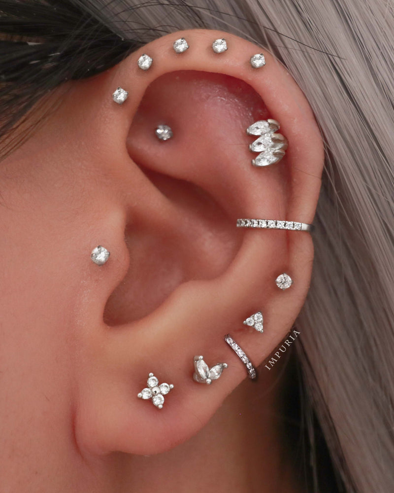 Cute Ear Piercing Jewelry Ideas Double Marquise Earring Studs for Cartilage Helix Tragus Lobe - ideias fofas de piercing na orelha - www.Impuria.com